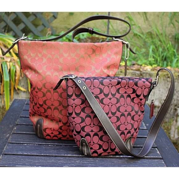 Coach Vintage Y2K - Signature and Leather Bucket Bag 6076 in Bordeaux Jacquard - Picture 5 of 14